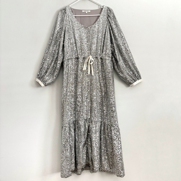 Emerson Fry Shimmering Silver Midi Dress - Picture 2 of 13